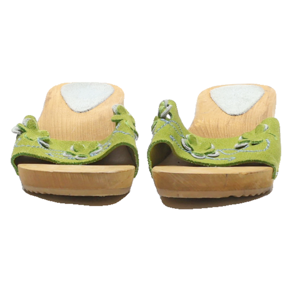 SANITA Floral Chunky Heels Green Suede Womens UK 3 For Cheap