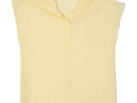 CHANTAL Semi Sheer Womens Blouse Yellow Collared Sleeveless M Hot on Sale