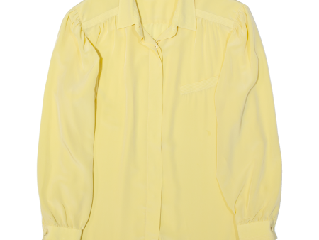 DEL MOD Womens Blouse Shirt Yellow Collared Long Sleeve L Online now