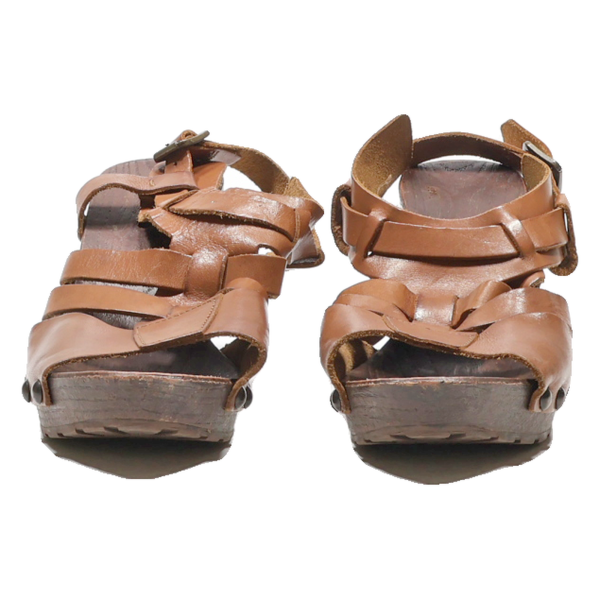 Strappy Heels Brown Leather Womens UK 8 Cheap