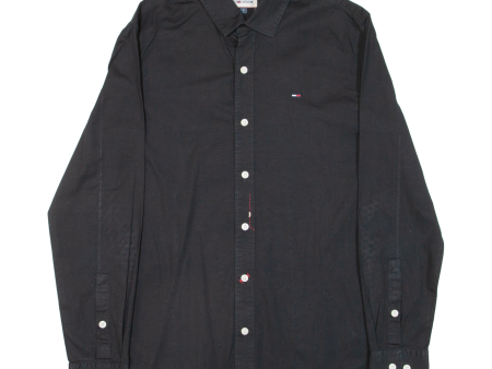 TOMMY HILFIGER Slim Fit Mens Plain Shirt Black Long Sleeve S Online now