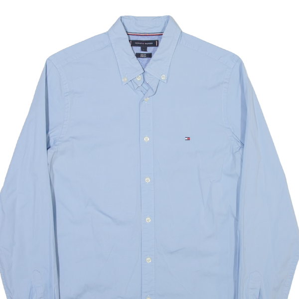 TOMMY HILFIGER Slim Fit Mens Plain Shirt Blue Long Sleeve S Fashion