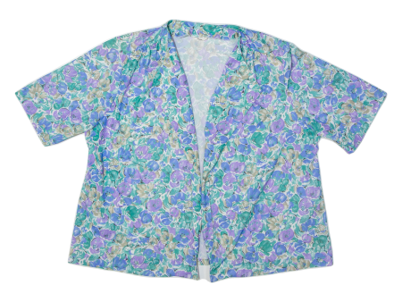 DIVINA Buttonless Womens Printed Shirt Blue Collared 90s Floral 2XL For Discount