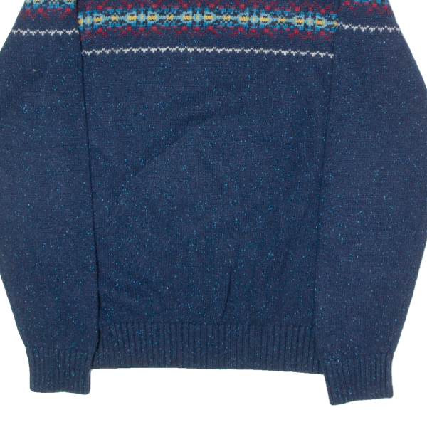 TOMMY HILFIGER Mens Patterned Jumper Blue Fair Isle Crew Neck Tight Knit Wool XL Hot on Sale