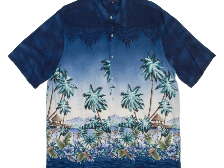 CROFT & BARROW Palm Trees Mens Hawaiian Shirt Blue L For Discount