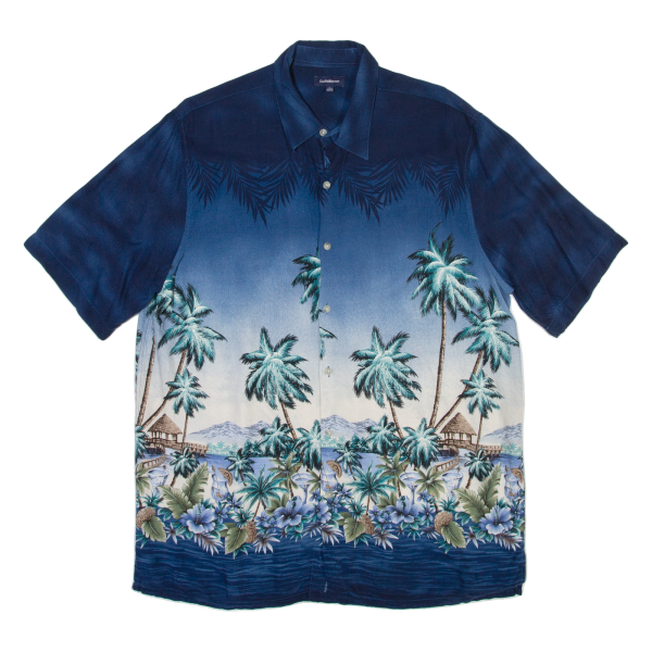 CROFT & BARROW Palm Trees Mens Hawaiian Shirt Blue L For Discount