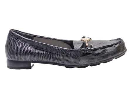 ANNA KLEIN Loafer Shoes Black Leather Womens UK 6 on Sale