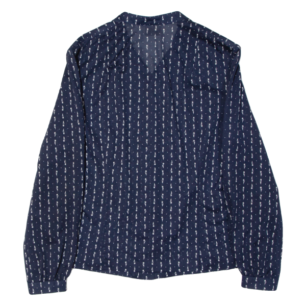 Semi Sheer Womens Shirt Blouse Blue Collared Long Sleeve Floral L Online now