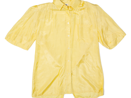 ALKENA Womens Shirt Yellow Collared 90s Silk M Fashion