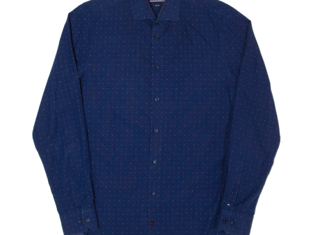 TOMMY HILFIGER Slim Fit Mens Shirt Blue Spotted Long Sleeve M Online