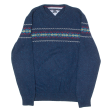 TOMMY HILFIGER Mens Patterned Jumper Blue Fair Isle Crew Neck Tight Knit Wool XL Hot on Sale