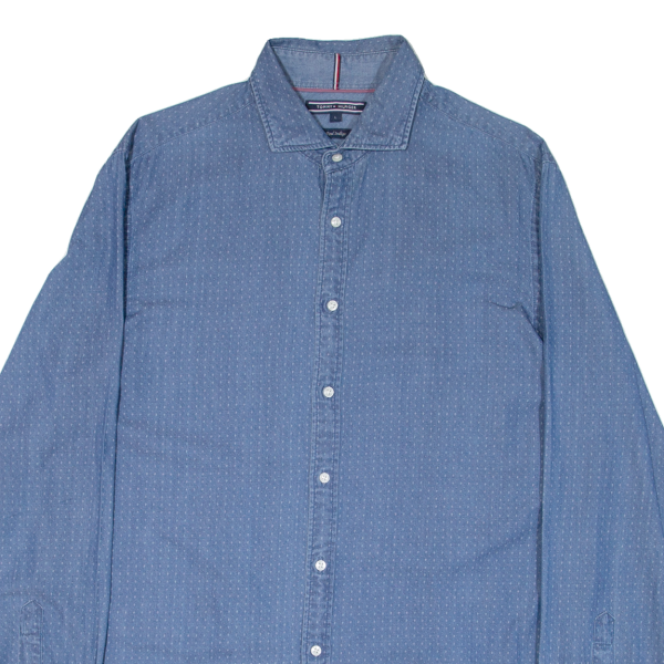 TOMMY HILFIGER Mens Shirt Blue Spotted Long Sleeve L Fashion