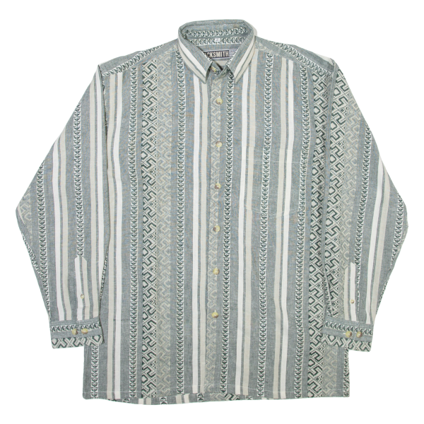 BLACKSMITH Mens Shirt Grey Striped Long Sleeve M Hot on Sale