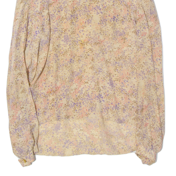 Womens Printed Blouse Beige Collared Long Sleeve 90s Floral M For Sale