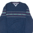 TOMMY HILFIGER Mens Patterned Jumper Blue Fair Isle Crew Neck Tight Knit Wool XL Hot on Sale