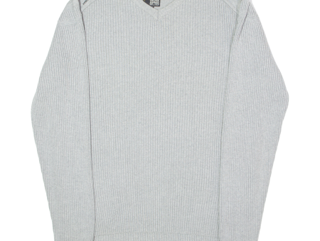 JACK AND JONES Mens Heavy Knit Jumper Grey V-Neck Tight Knit XL Supply