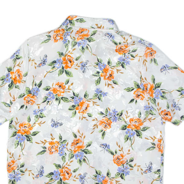 LINEAV Side Vents Womens Printed Shirt White Collared Floral M Hot on Sale