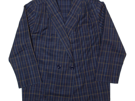 CLASSIC Womens Blazer Jacket Blue Wool 90s Check UK 12 Online Sale