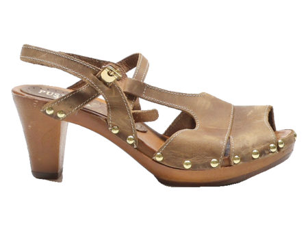 PUSHY WAMP Peep Toe Heels Brown Leather Womens UK 7 Online