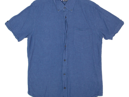 BEN SHERMAN Mens Plain Shirt Blue Linen S on Sale