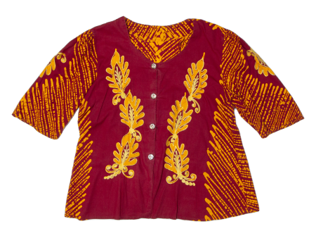 Womens Printed Blouse Maroon 3 4 Sleeve 90s Floral M Online now