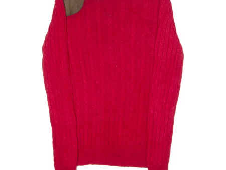 LAUREN RALPH LAUREN Womens Jumper Red Crew Neck Cable Knit S Online Sale