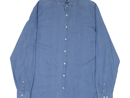 TOMMY HILFIGER Mens Shirt Blue Spotted Long Sleeve L Fashion