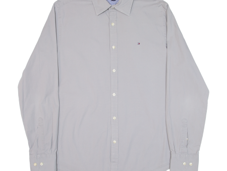 TOMMY HILFIGER Custom Fit Mens Plain Shirt Grey Long Sleeve M Online now