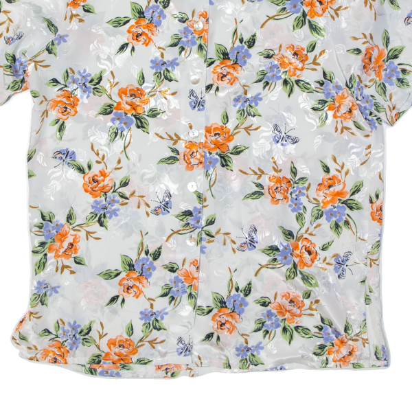 LINEAV Side Vents Womens Printed Shirt White Collared Floral M Hot on Sale