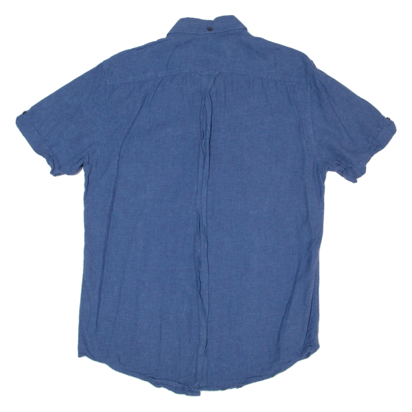 BEN SHERMAN Mens Plain Shirt Blue Linen S on Sale