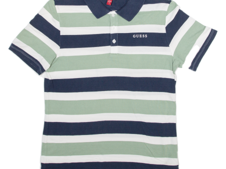 GUESS Mens Polo Shirt Blue Striped M For Discount