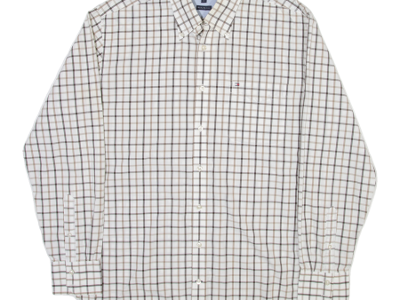 TOMMY HILFIGER Mens Shirt White Check Long Sleeve L Cheap