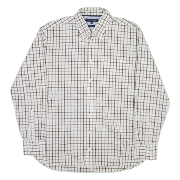 TOMMY HILFIGER Mens Shirt White Check Long Sleeve L Cheap