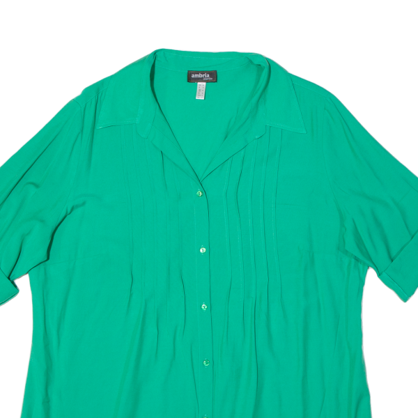 AMBRIA Turn Up Sleeve Womens Shirt Blouse Green Collared Viscose UK 18 For Sale