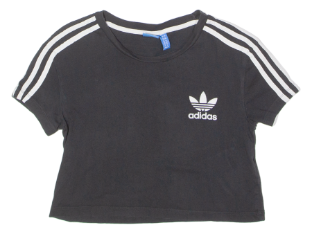 ADIDAS ORIGINALS Womens T-Shirt Black Crew Neck UK 4 For Cheap