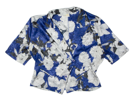 YOUR 6TH SENSE Womens Printed Blouse Blue Collared Floral L Sale