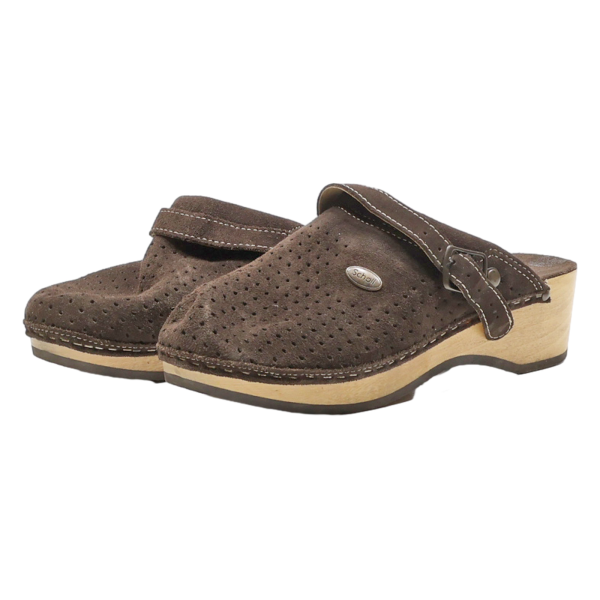 SCHOLL Clog Shoes Brown Suede Womens UK 7.5 For Sale