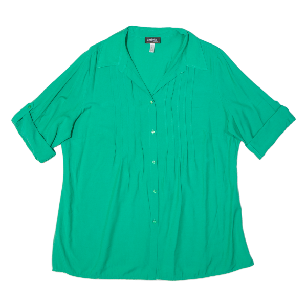 AMBRIA Turn Up Sleeve Womens Shirt Blouse Green Collared Viscose UK 18 For Sale