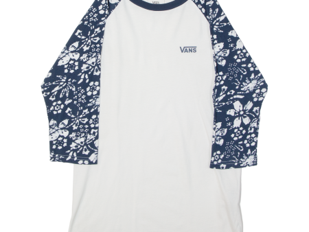 VANS Floral Sleeve Womens T-Shirt White 3 4 Sleeve S For Cheap