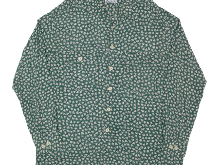 Womens Printed Shirt Green Collared Long Sleeve 90s Floral XL For Sale