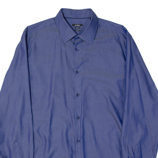 GLOBUS Fitted Mens Plain Shirt Blue Long Sleeve L Sale