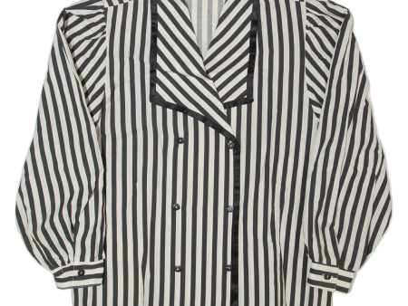 Womens Blazer Jacket Black Viscose 90s Striped M Fashion