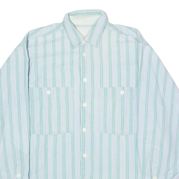 RUE DE ARTISTES Mens Shirt Blue 90s Striped Long Sleeve L For Cheap