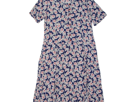 Side Slits Womens Day Dress Blue Floral Short Sleeve Long L For Sale