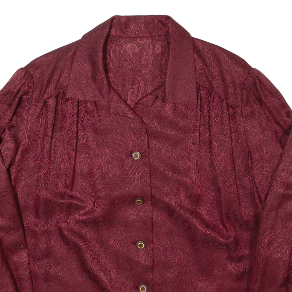 Womens Printed Shirt Maroon Collared Long Sleeve Paisley M Fashion