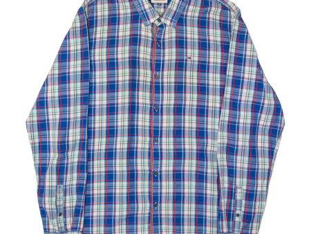 TOMMY HILFIGER DENIM Mens Shirt Blue 90s Plaid Long Sleeve XL For Sale