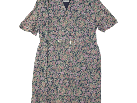 FISHER Womens Day Dress Pink 90s Floral Short Sleeve Midi L Hot on Sale