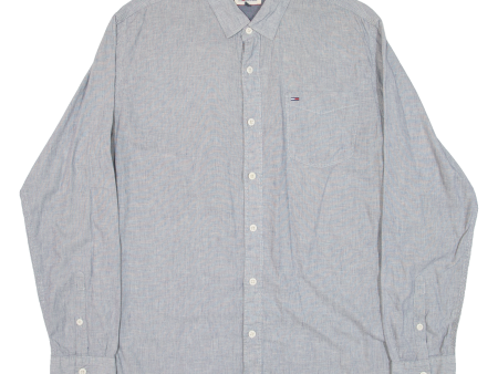 TOMMY HILFIGER Mens Plain Shirt Blue Long Sleeve L Sale