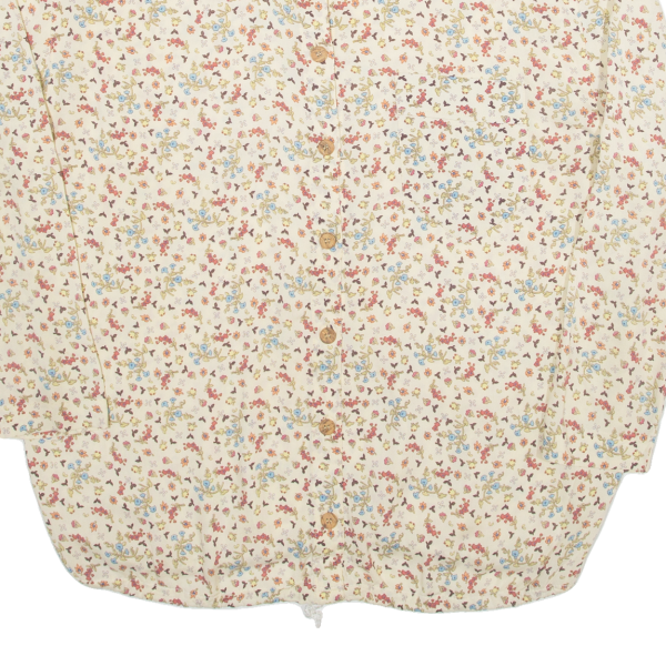 Womens Printed Shirt Beige Collared Long Sleeve Floral L For Sale