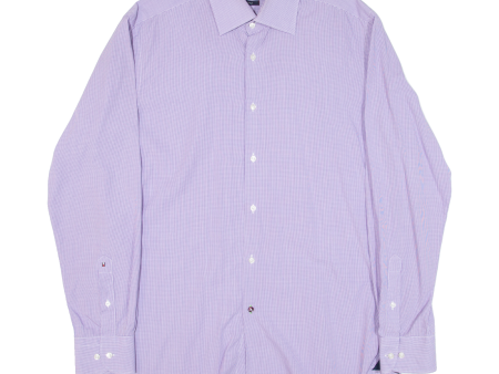 TOMMY HILFIGER Fitted Mens Shirt Purple Gingham Long Sleeve L Online now